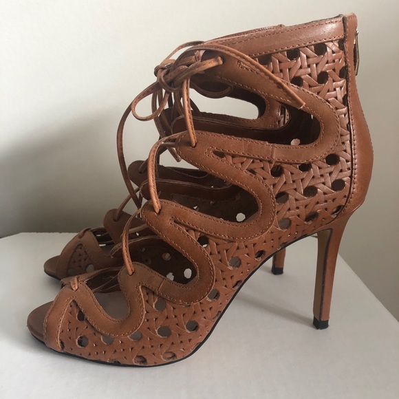Vince Camuto Shoes - Vince Camuto Jillie Bootie Brown Leather Lace-up Sandal Peep Toe Heels